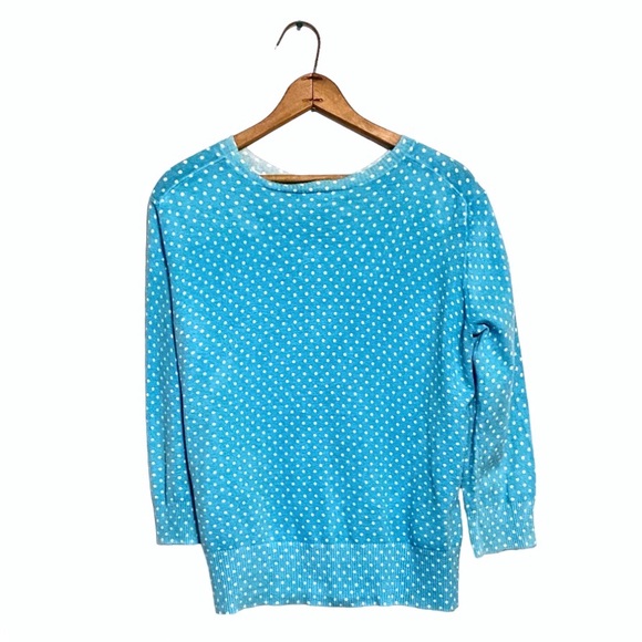 Cherokee Blue White Polka Dot Button Front Cardigan Sweater Ribbed 3/4 Sleeve XL - Picture 15 of 15